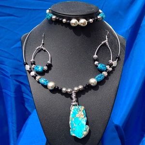 Turquoise necklace, bracelet, earring set